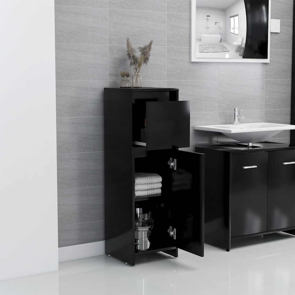 Armario de baño madera contrachapada negro 30x30x95 cm