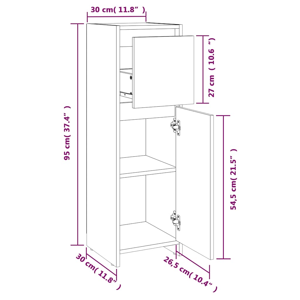 Armario de baño madera contrachapada negro 30x30x95 cm