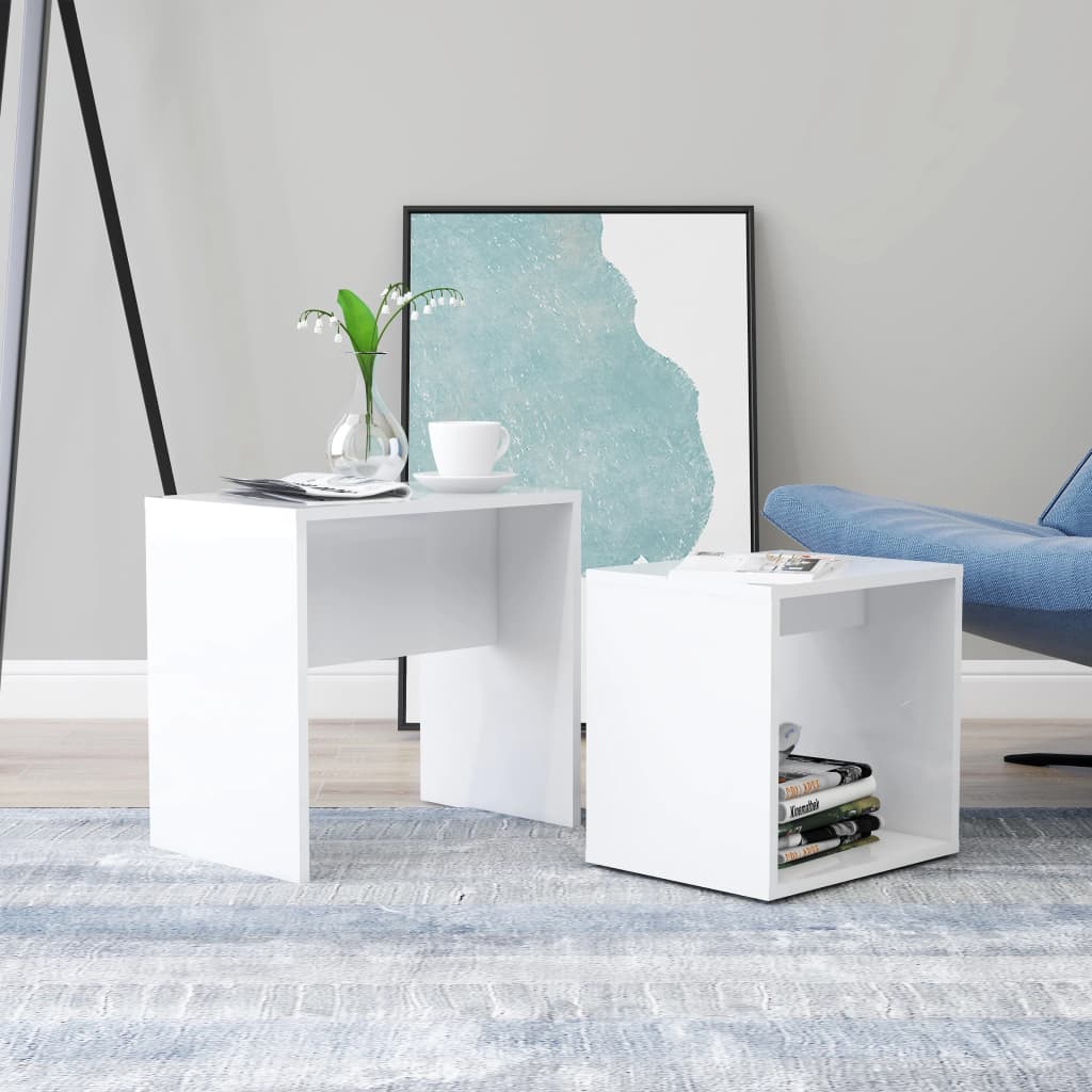 Conjunto de mesas de centro contraplacadas branco brilhante 48x30x45cm