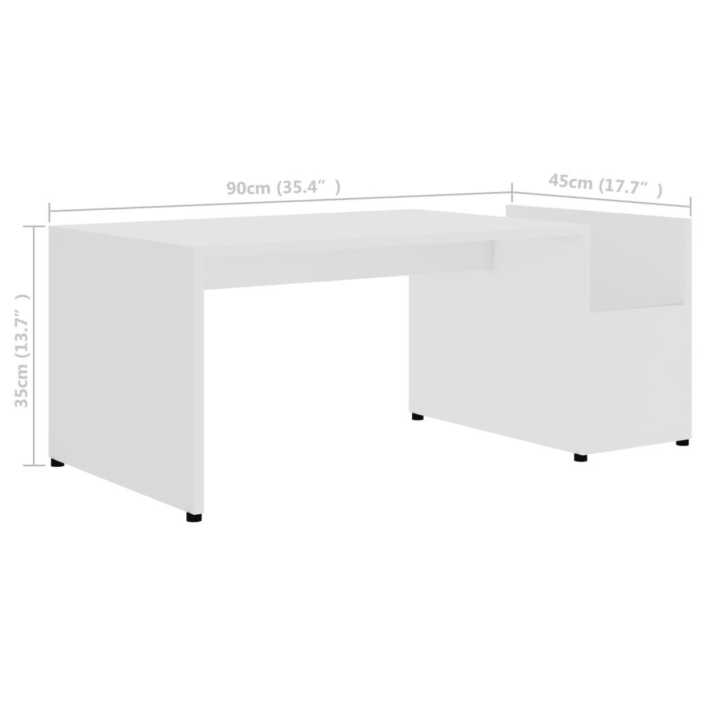 Mesa de centro madera contrachapada blanco 90x45x35 cm