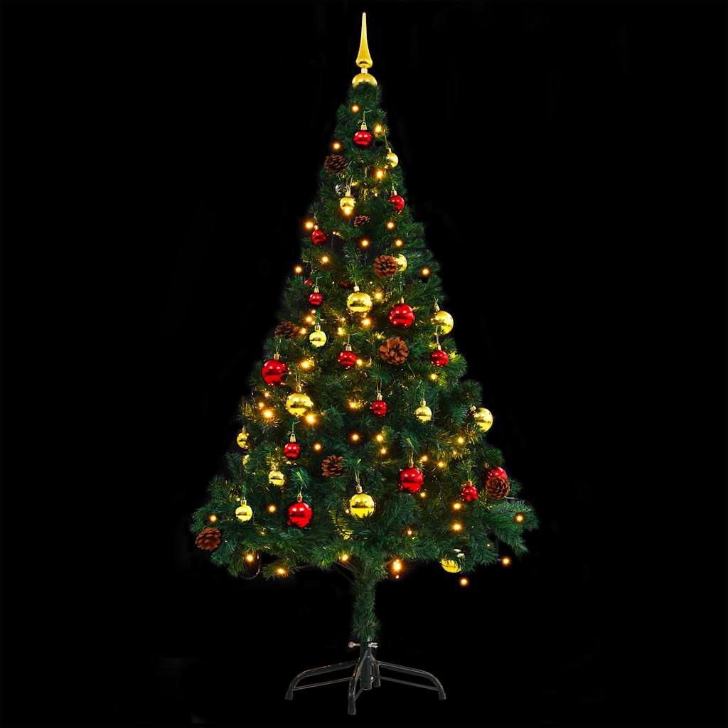 Árbol de Navidad artificial con luces y bolas verde 150 cm