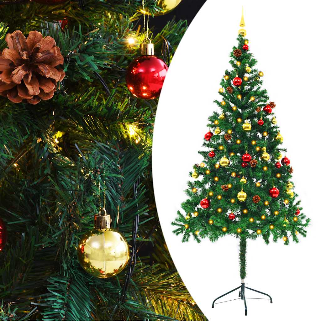 Árbol de Navidad artificial con luces y bolas verde 150 cm
