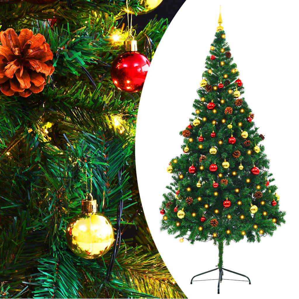 Árbol de Navidad artificial con luces y bolas verde 150 cm