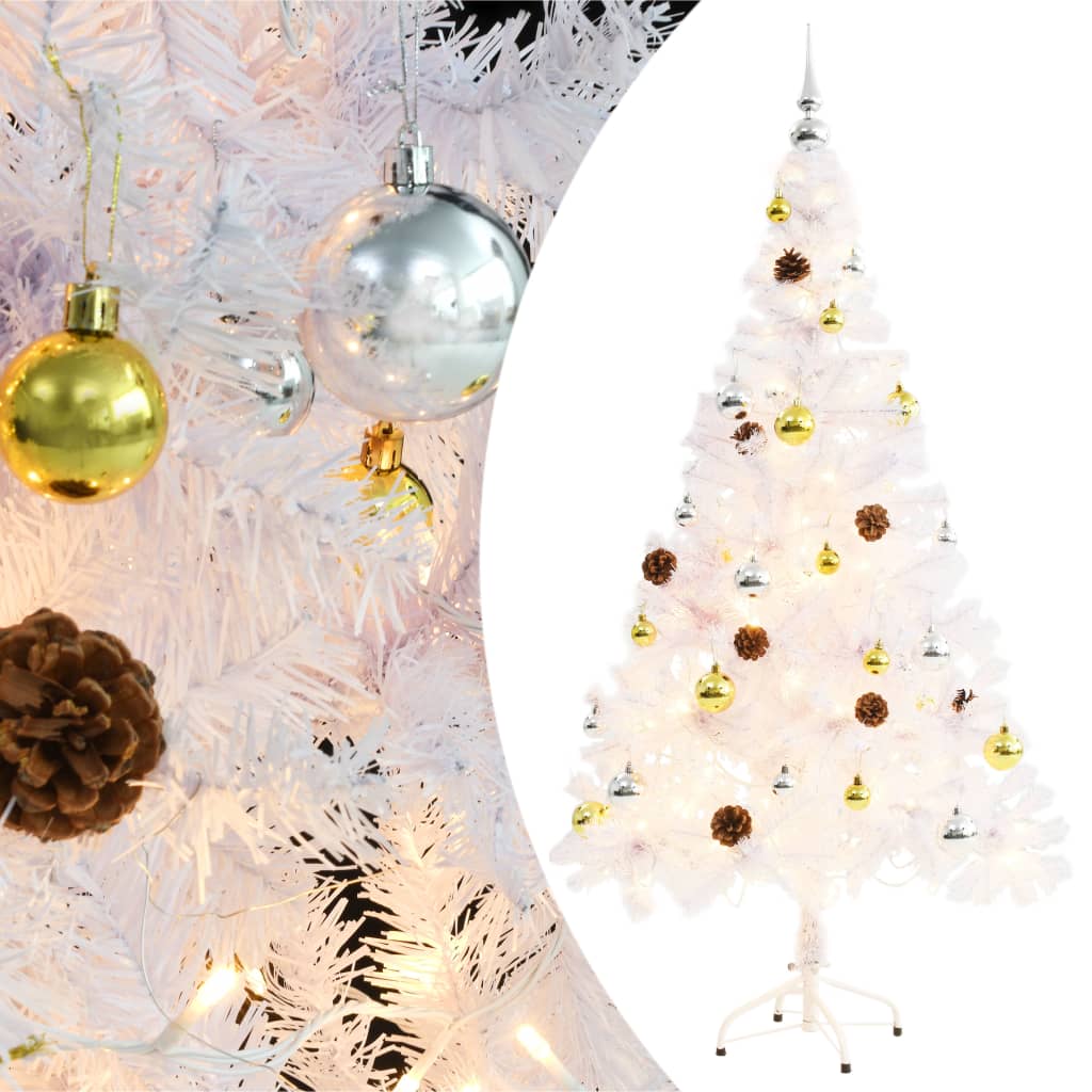 Árbol de Navidad artificial con luces y bolas verde 150 cm