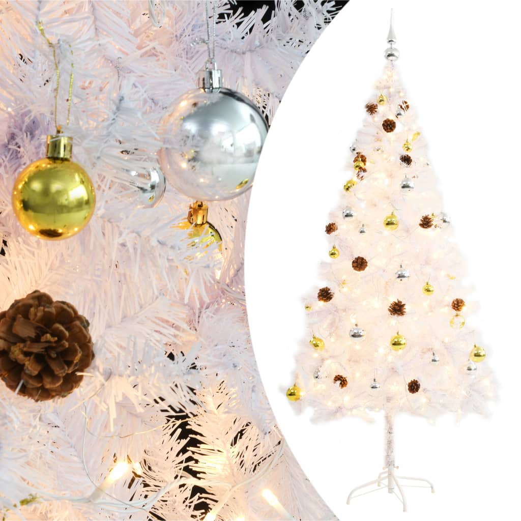 Árbol de Navidad artificial con luces y bolas verde 150 cm