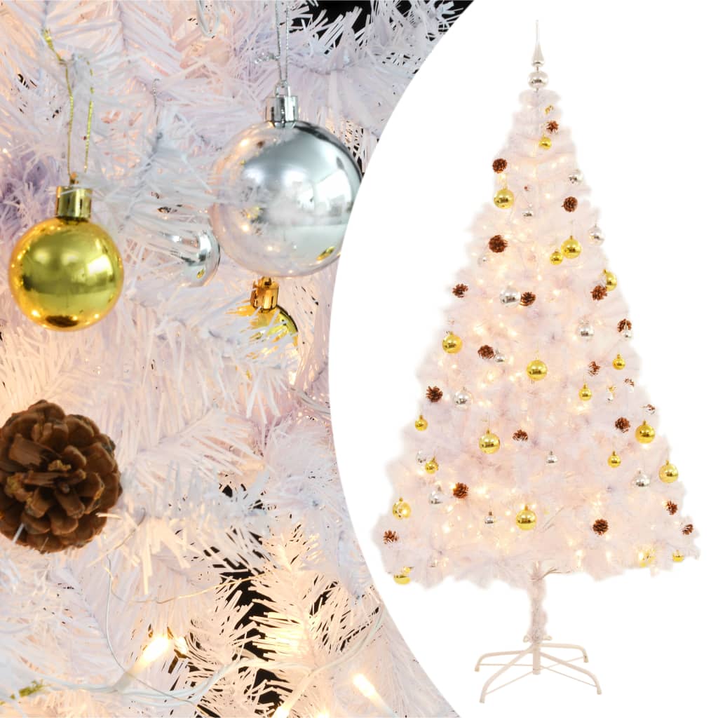 Árbol de Navidad artificial con luces y bolas verde 150 cm