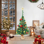 Árbol de Navidad preiluminado con luces y bolas verde 64 cm