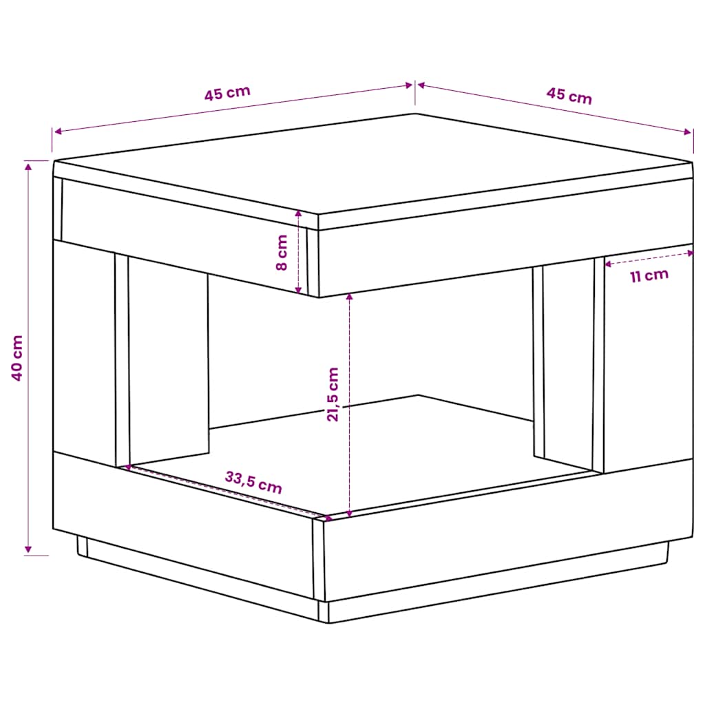 Mesa de centro de madera maciza de acacia 45x45x40 cm