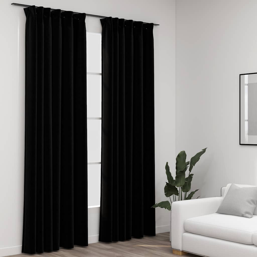 Cortina opaca con ganchos look de lino negro 290x245 cm