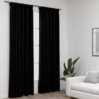 Cortina opaca con ganchos look de lino negro 290x245 cm