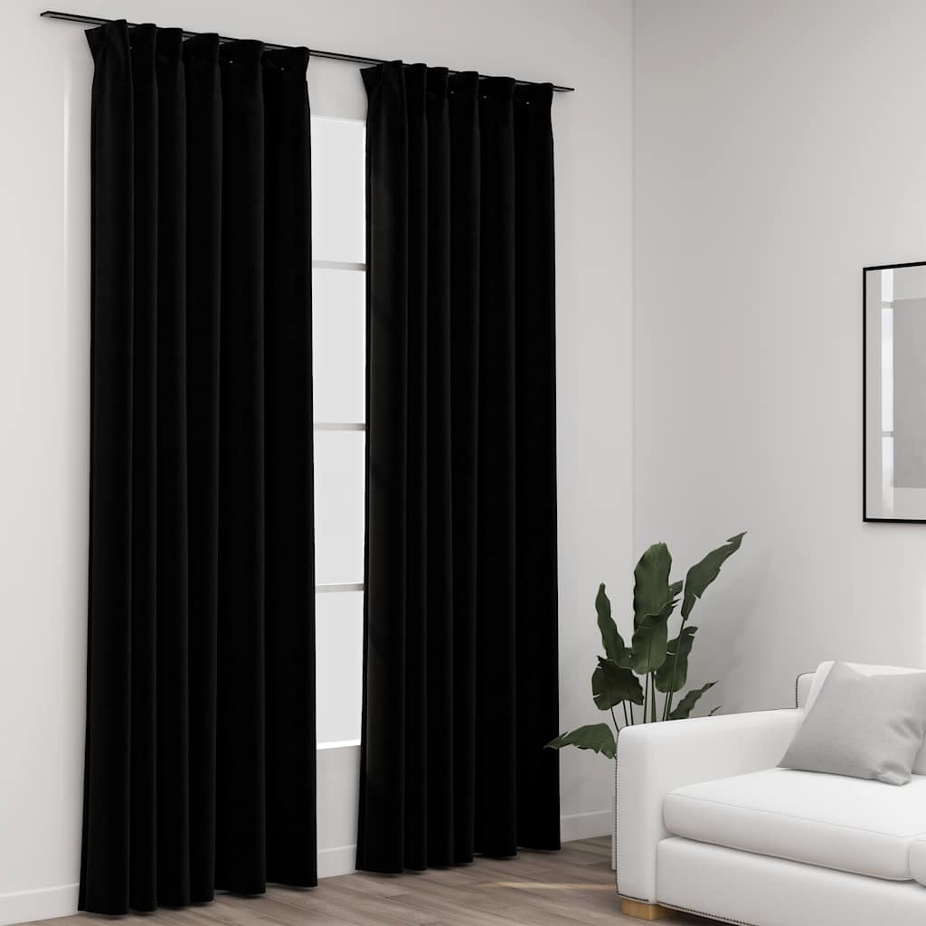 Cortina opaca con ganchos look de lino negro 290x245 cm