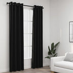 Cortina opaca con ganchos look de lino negro 290x245 cm