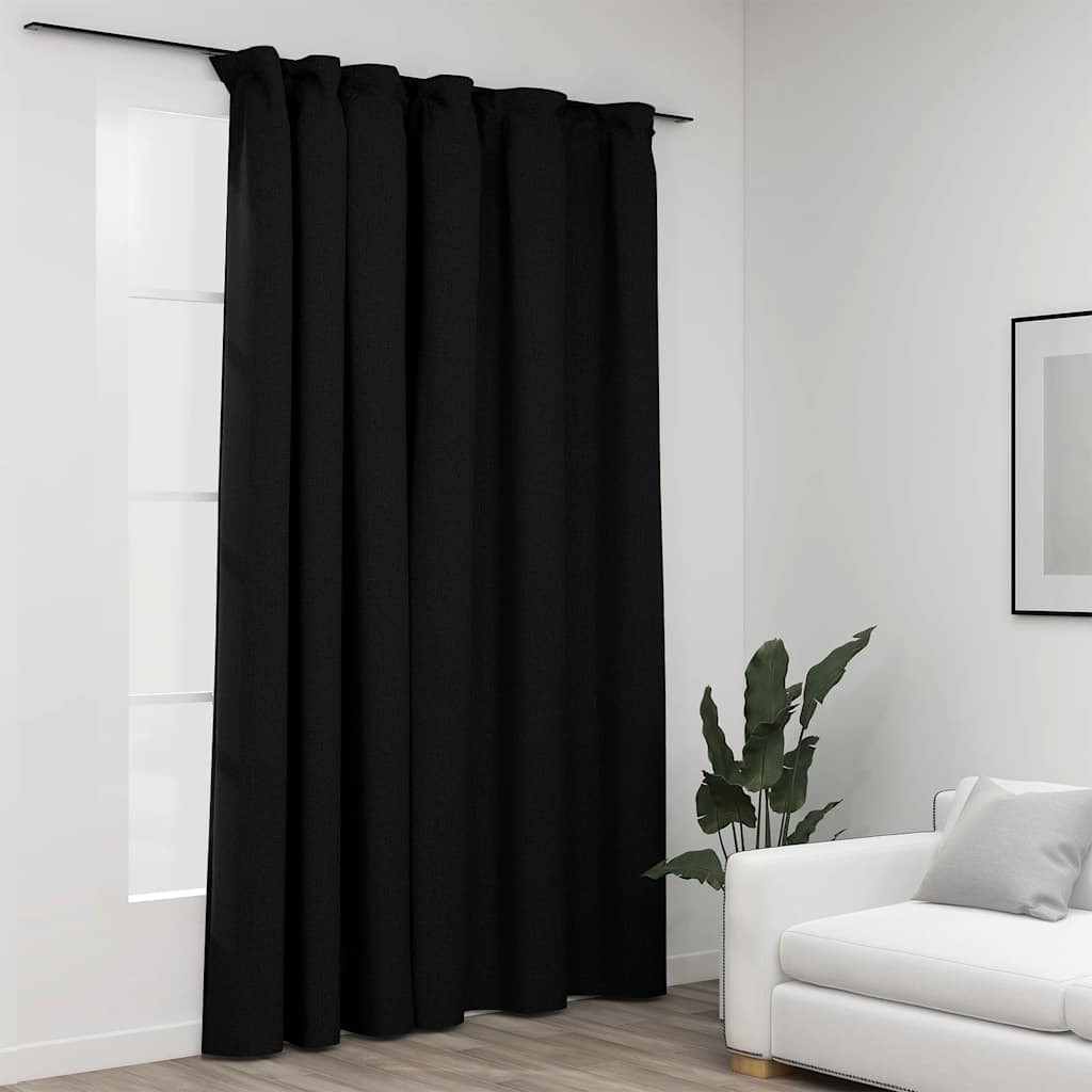 Cortina opaca con ganchos look de lino amarillo 290x245 cm