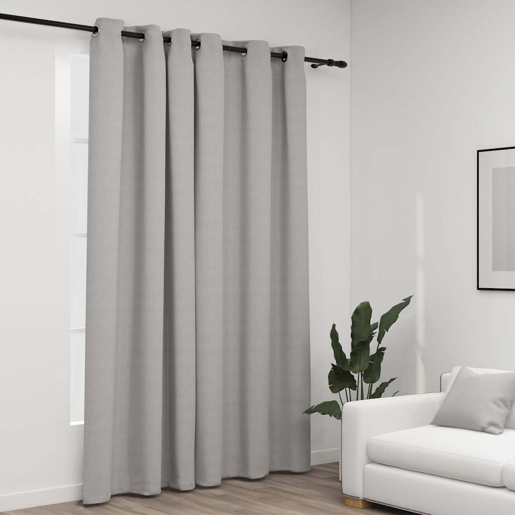 Cortina opaca con ganchos look de lino amarillo 290x245 cm