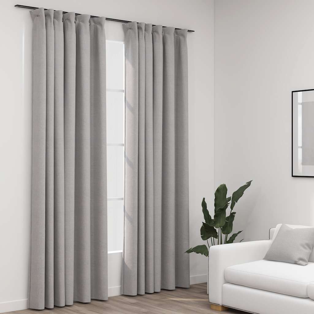 Cortina opaca con ganchos look de lino amarillo 290x245 cm