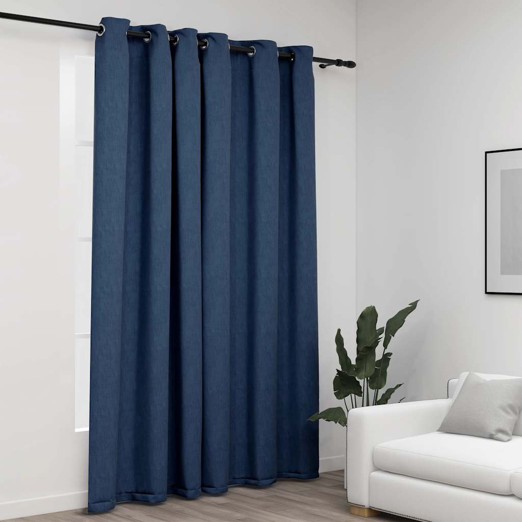 Cortina opaca con ganchos look de lino amarillo 290x245 cm