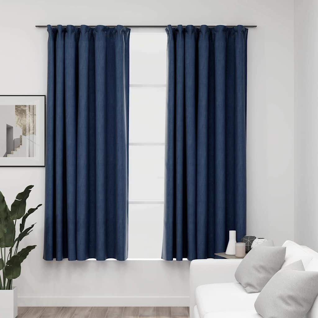 Cortina opaca con ganchos look de lino negro 290x245 cm