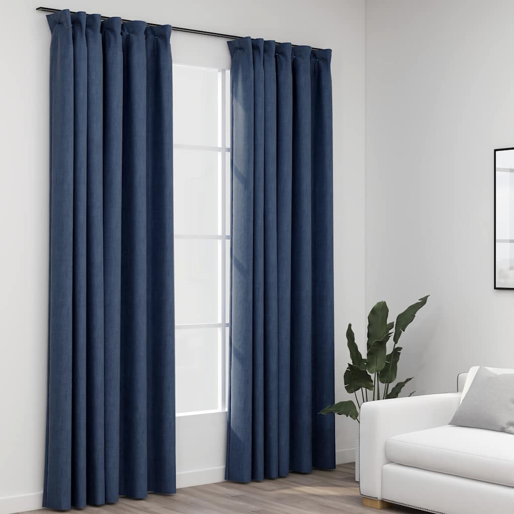 Cortina opaca con ganchos look de lino amarillo 290x245 cm