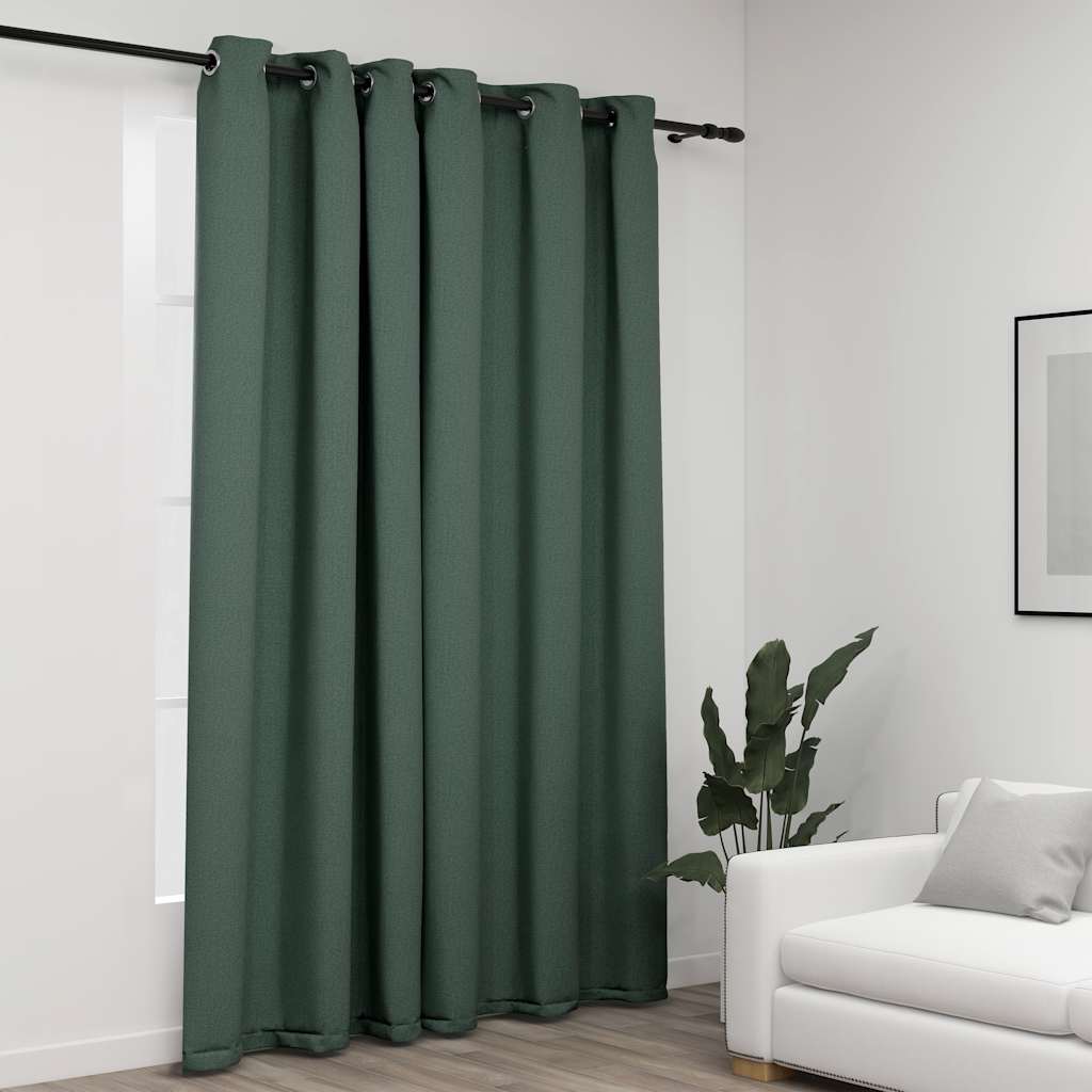 Cortina opaca con ganchos look de lino amarillo 290x245 cm