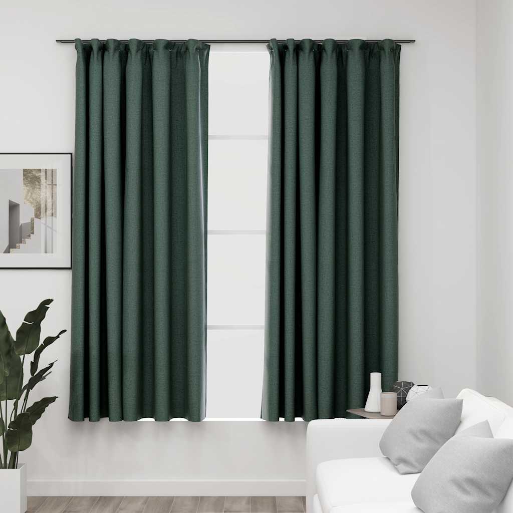 Cortina opaca con ganchos look de lino amarillo 290x245 cm