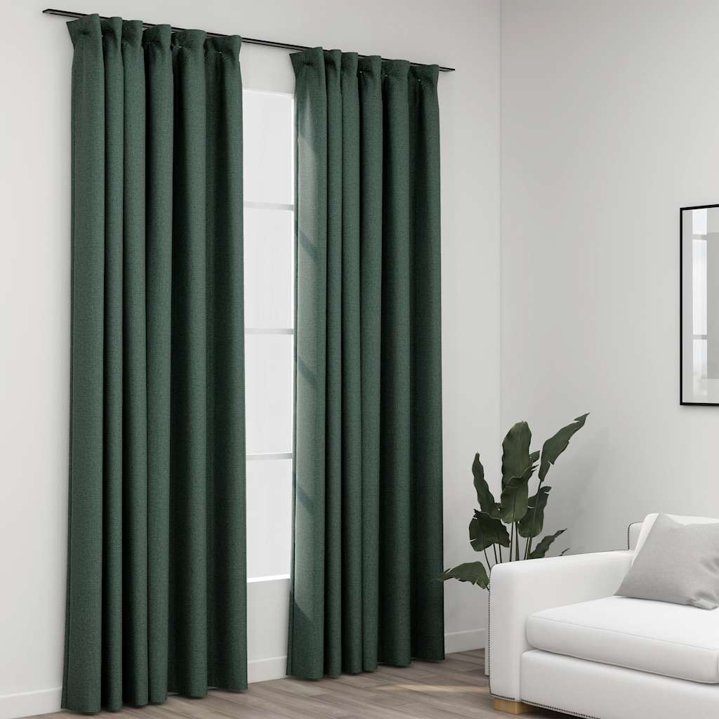 Cortina opaca con ganchos look de lino amarillo 290x245 cm