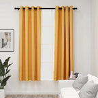 Cortina opaca con ganchos look de lino amarillo 290x245 cm