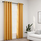 Cortina opaca con ganchos look de lino amarillo 290x245 cm