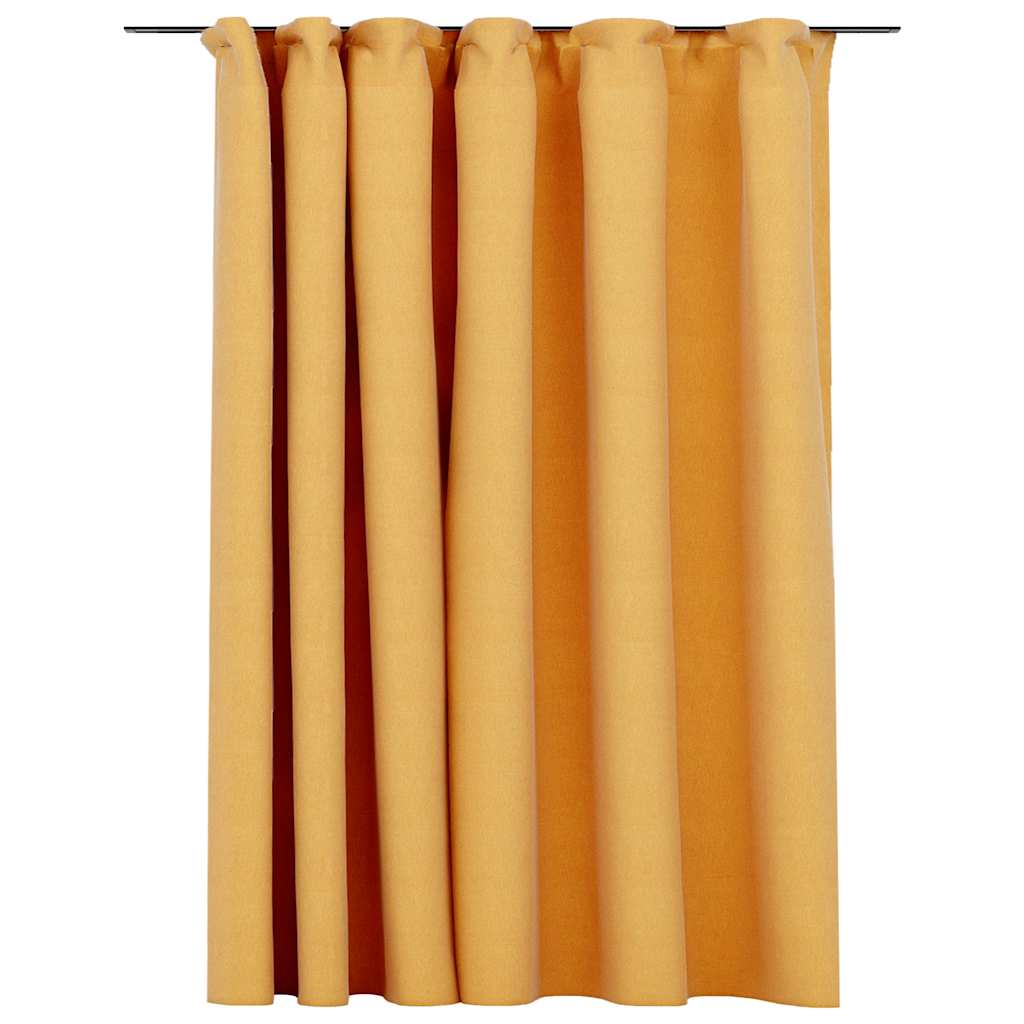 Cortina opaca con ganchos look de lino amarillo 290x245 cm