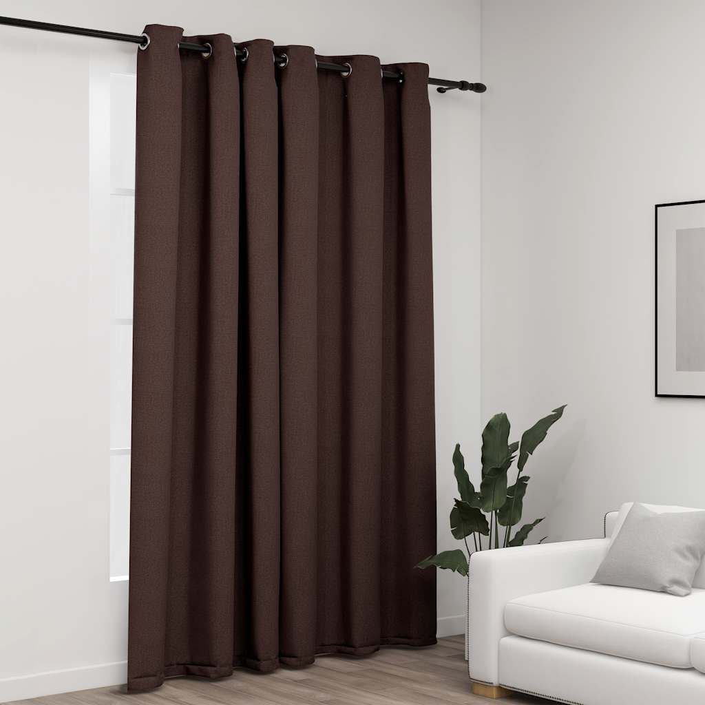 Cortina opaca con ganchos look de lino amarillo 290x245 cm