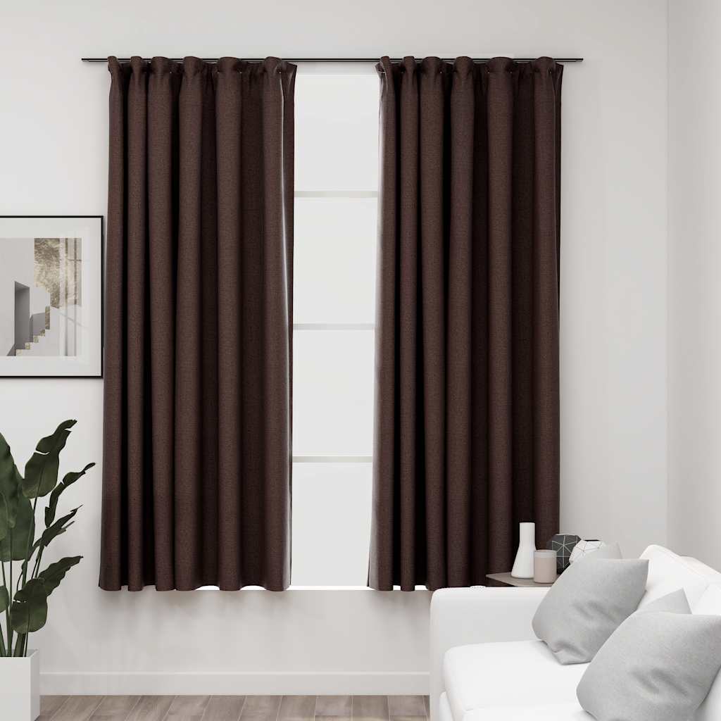 Cortina opaca con ganchos look de lino amarillo 290x245 cm