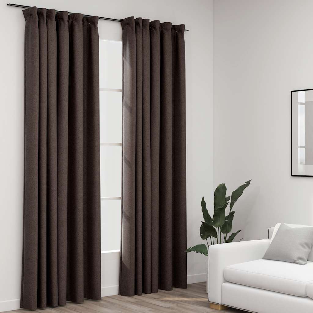 Cortina opaca con ganchos look de lino amarillo 290x245 cm