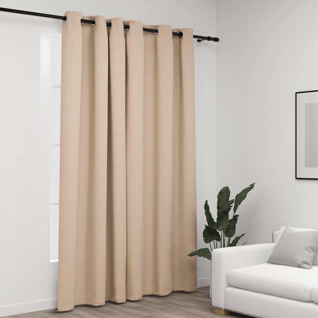 Cortina opaca con ganchos look de lino amarillo 290x245 cm