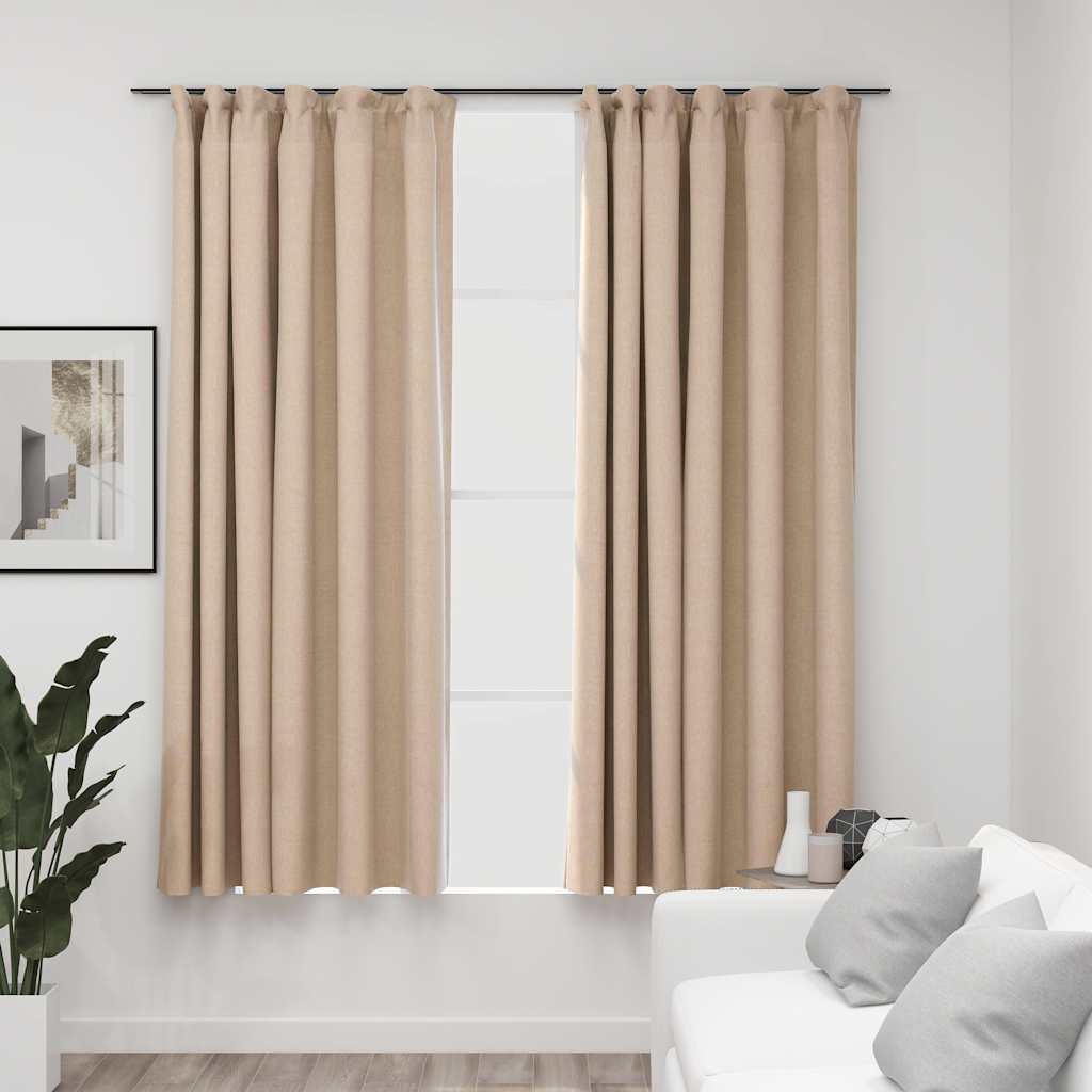 Cortina opaca con ganchos look de lino amarillo 290x245 cm