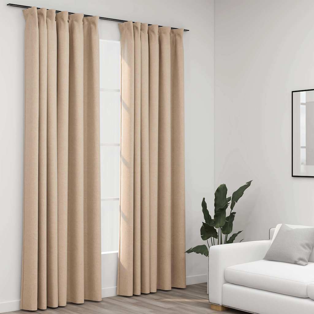 Cortina opaca con ganchos look de lino amarillo 290x245 cm