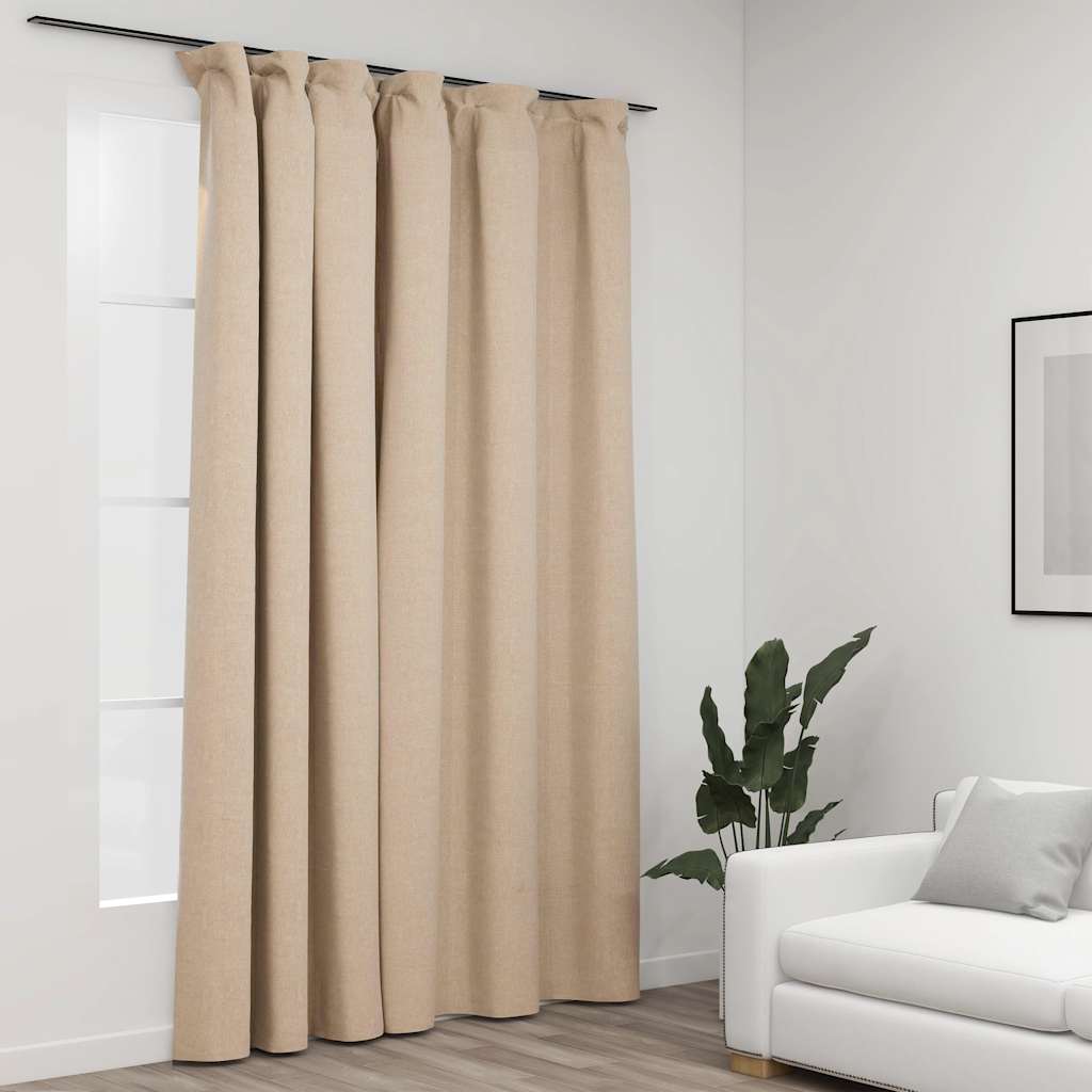 Cortina opaca con ganchos look de lino amarillo 290x245 cm
