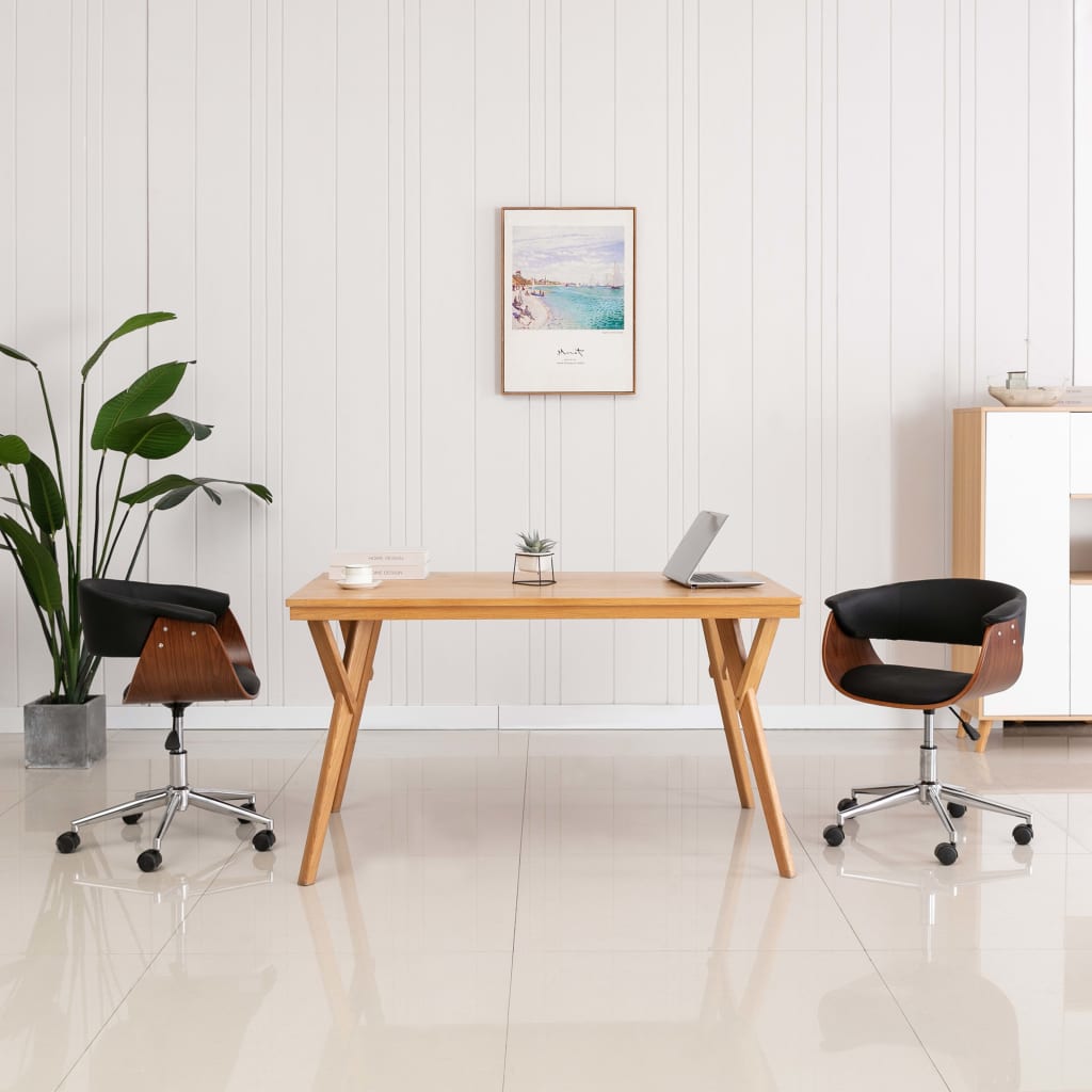 Silla de oficina giratoria de madera curvada y tela gris