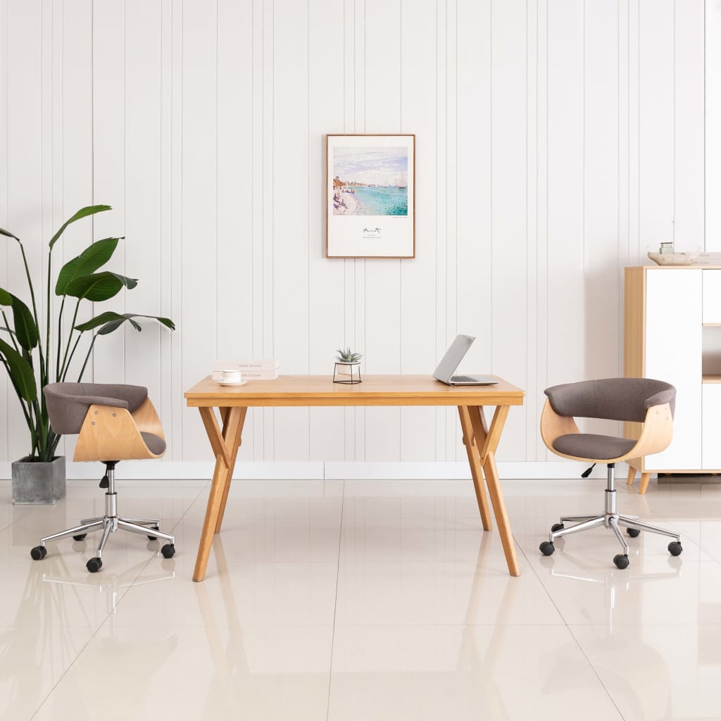 Silla de oficina giratoria de madera curvada y tela gris