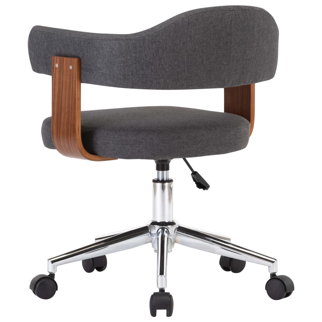 Silla de oficina giratoria de madera curvada y tela gris