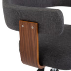 Silla de oficina giratoria de madera curvada y tela gris