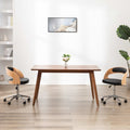 Silla de oficina giratoria madera curvada cuero sintético crema