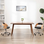 Silla de oficina giratoria madera curvada cuero sintético crema