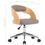 Silla de oficina giratoria de madera curvada y tela gris taupe