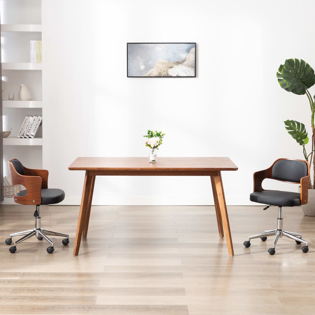 Silla de oficina giratoria de madera curvada y tela gris