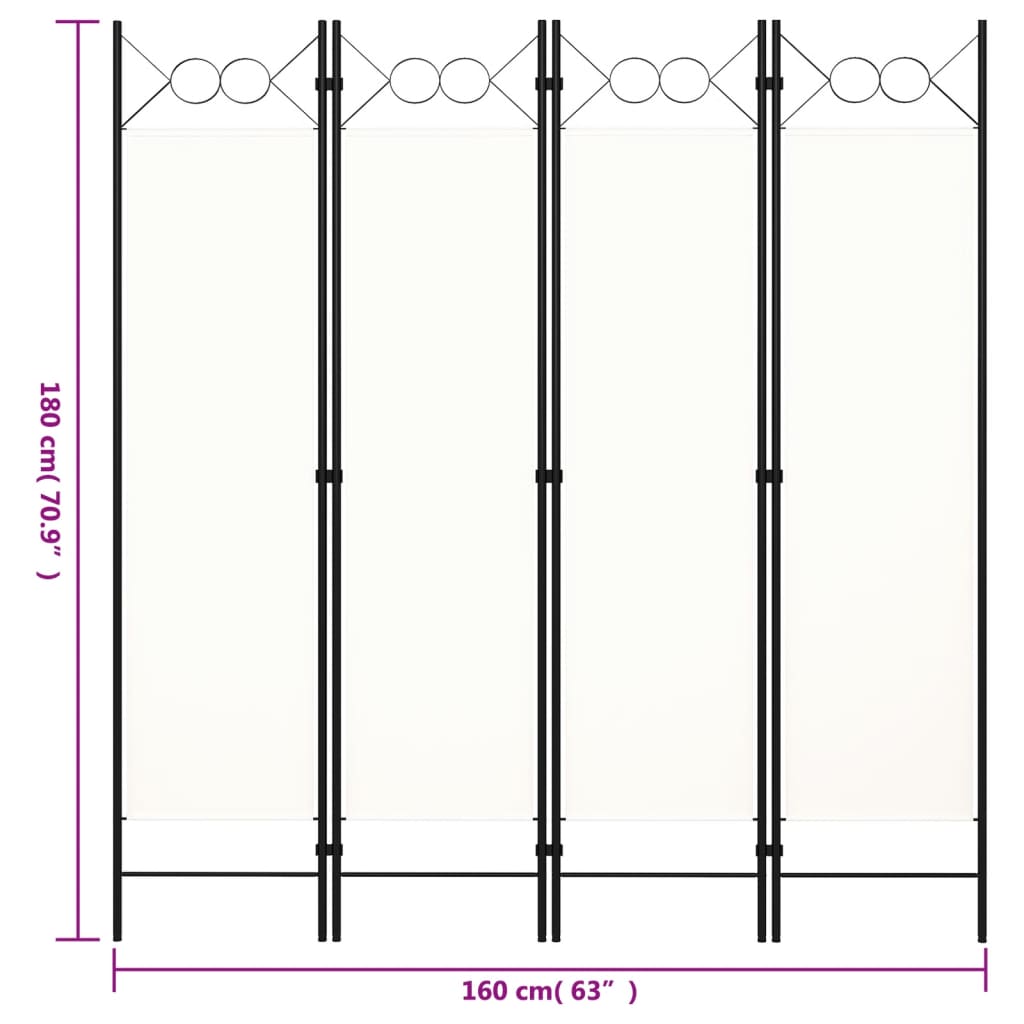 Biombo divisor de 4 paneles blanco 160x180 cm