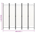 Biombo divisor de 5 paneles blanco 200x180 cm