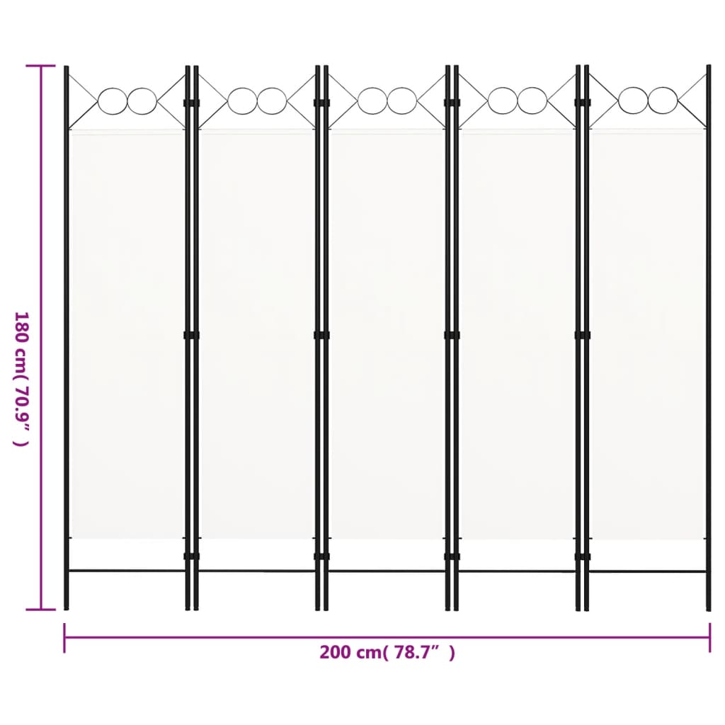 Biombo divisor de 5 paneles blanco 200x180 cm