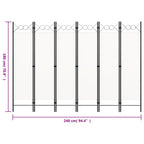 Biombo divisor de 6 paneles blanco 240x180 cm