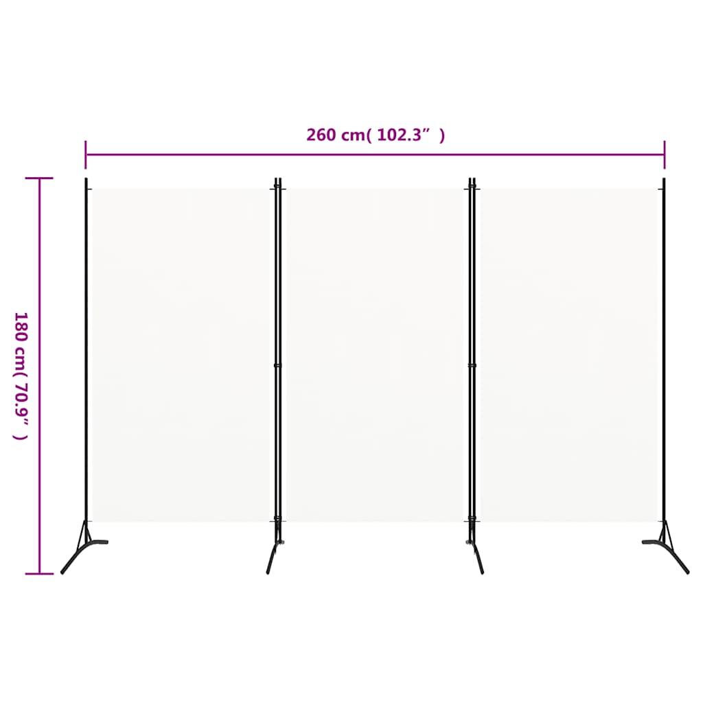 Biombo divisor de 3 paneles tela blanco 260x180 cm