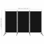 Biombo divisor de 3 paneles negro 260x180 cm