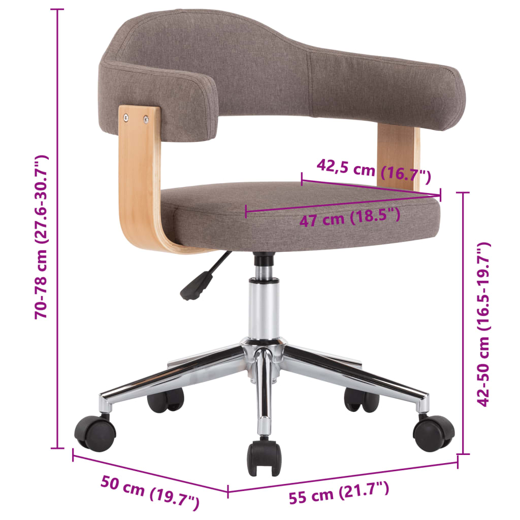 Sillas comedor giratorias 4 uds madera curvada tela gris taupe